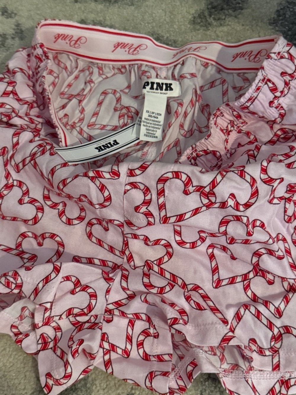 PINK Victoria's Secret Light Pink & Red Candy Cane Heart Shorts